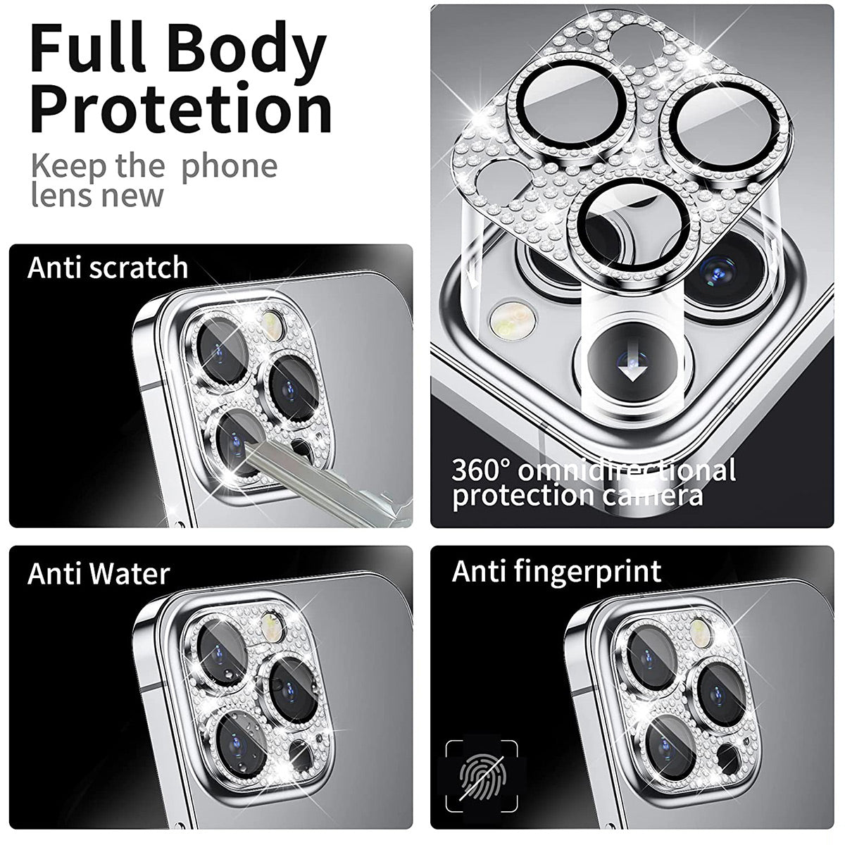 ENKAY HAT PRINCE For iPhone 12 Pro Max Rhinestone Decor Camera Lens Protector Aluminum Alloy+Tempered Glass Phone Back Lens Film