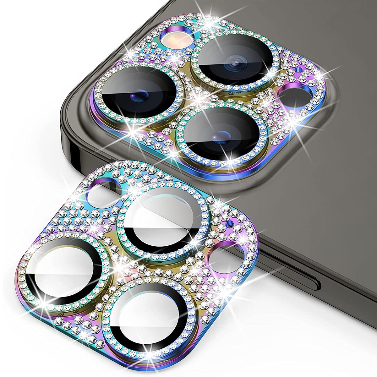 ENKAY HAT PRINCE For iPhone 12 Pro Max Rhinestone Decor Camera Lens Protector Aluminum Alloy+Tempered Glass Phone Back Lens Film