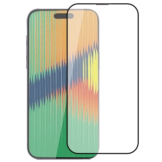 For iPhone 15 Pro Max High Aluminium-silicon Glass Screen Protector Silk Printing Full Cover Film with Dust-proof Net