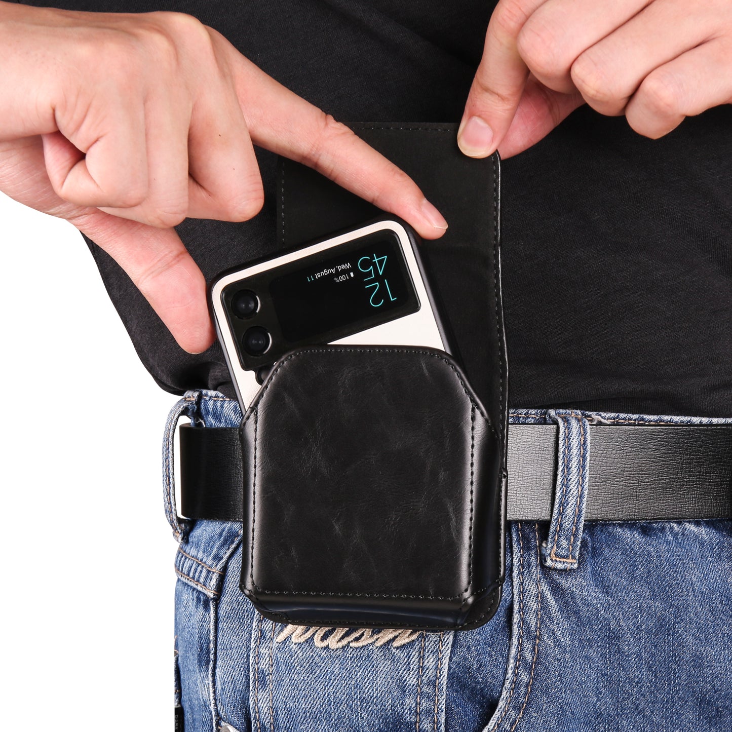 For Samsung Galaxy Z Flip3 5G / Z Flip4 5G / Z Flip5 5G Crazy Horse PU Leather Phone Belt Bag Wasit Phone Holster Pouch