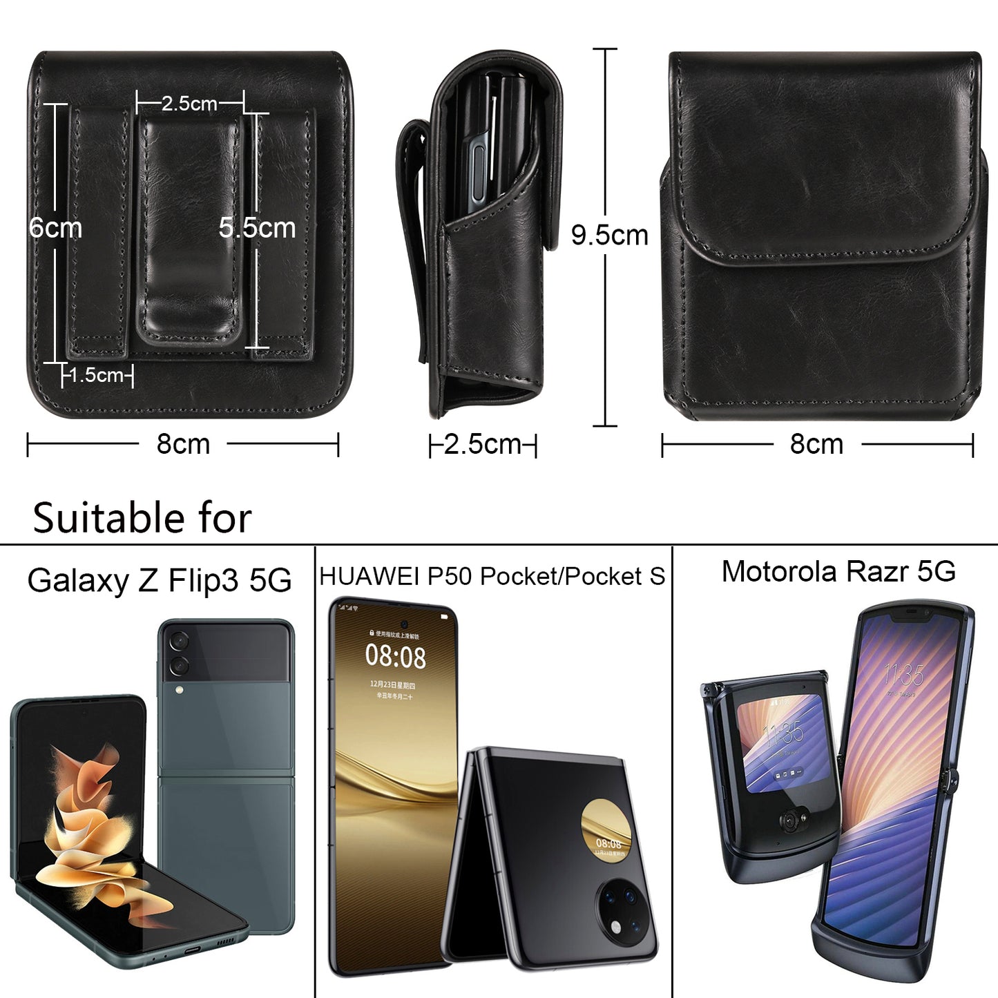 For Samsung Galaxy Z Flip3 5G / Z Flip4 5G / Z Flip5 5G Crazy Horse PU Leather Phone Belt Bag Wasit Phone Holster Pouch