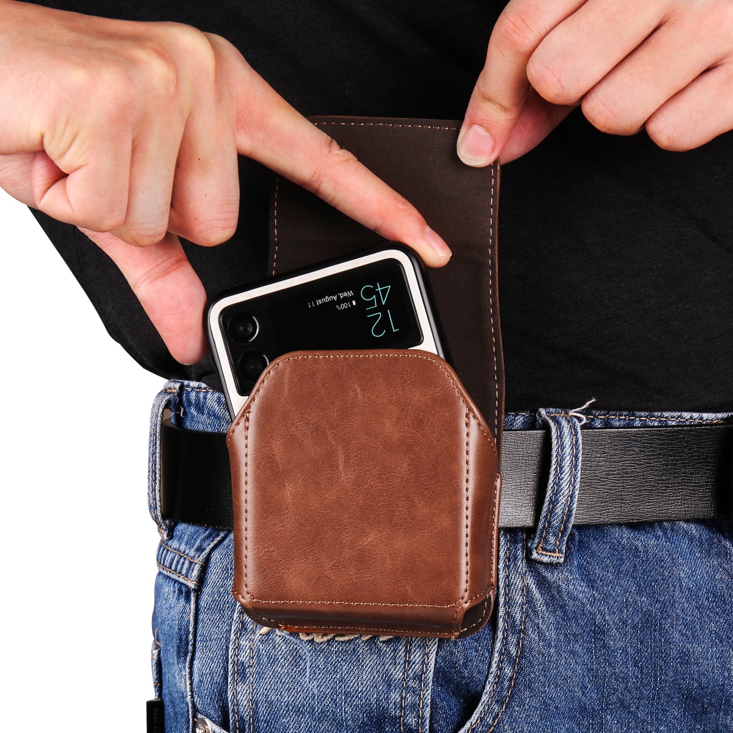 For Samsung Galaxy Z Flip3 5G / Z Flip4 5G / Z Flip5 5G Crazy Horse PU Leather Phone Belt Bag Wasit Phone Holster Pouch