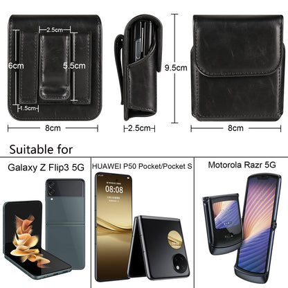 For Samsung Galaxy Z Flip3 5G / Z Flip4 5G / Z Flip5 5G Crazy Horse PU Leather Phone Belt Bag Wasit Phone Holster Pouch