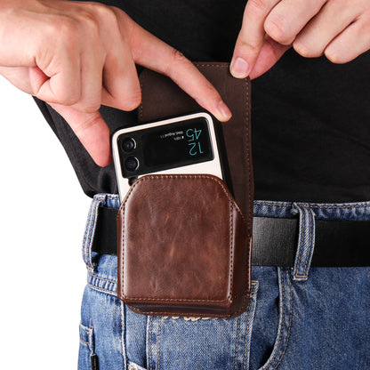For Samsung Galaxy Z Flip3 5G / Z Flip4 5G / Z Flip5 5G Crazy Horse PU Leather Phone Belt Bag Wasit Phone Holster Pouch
