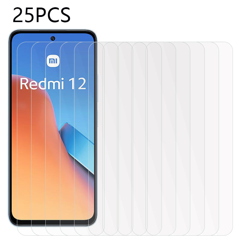 25Pcs Phone Screen Protector for Xiaomi Redmi 12 4G , Tempered Glass Scratch-resistant Full Glue Film
