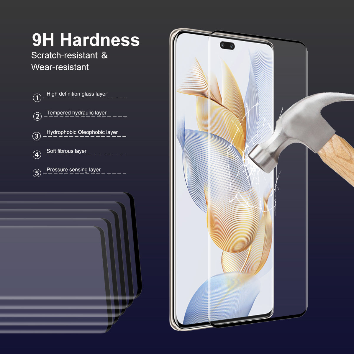 ENKAY HAT PRINCE 2PCS For Honor 90 Pro Tempered Glass Screen Protector 3D Curved Side Glue Full Cover Screen Film
