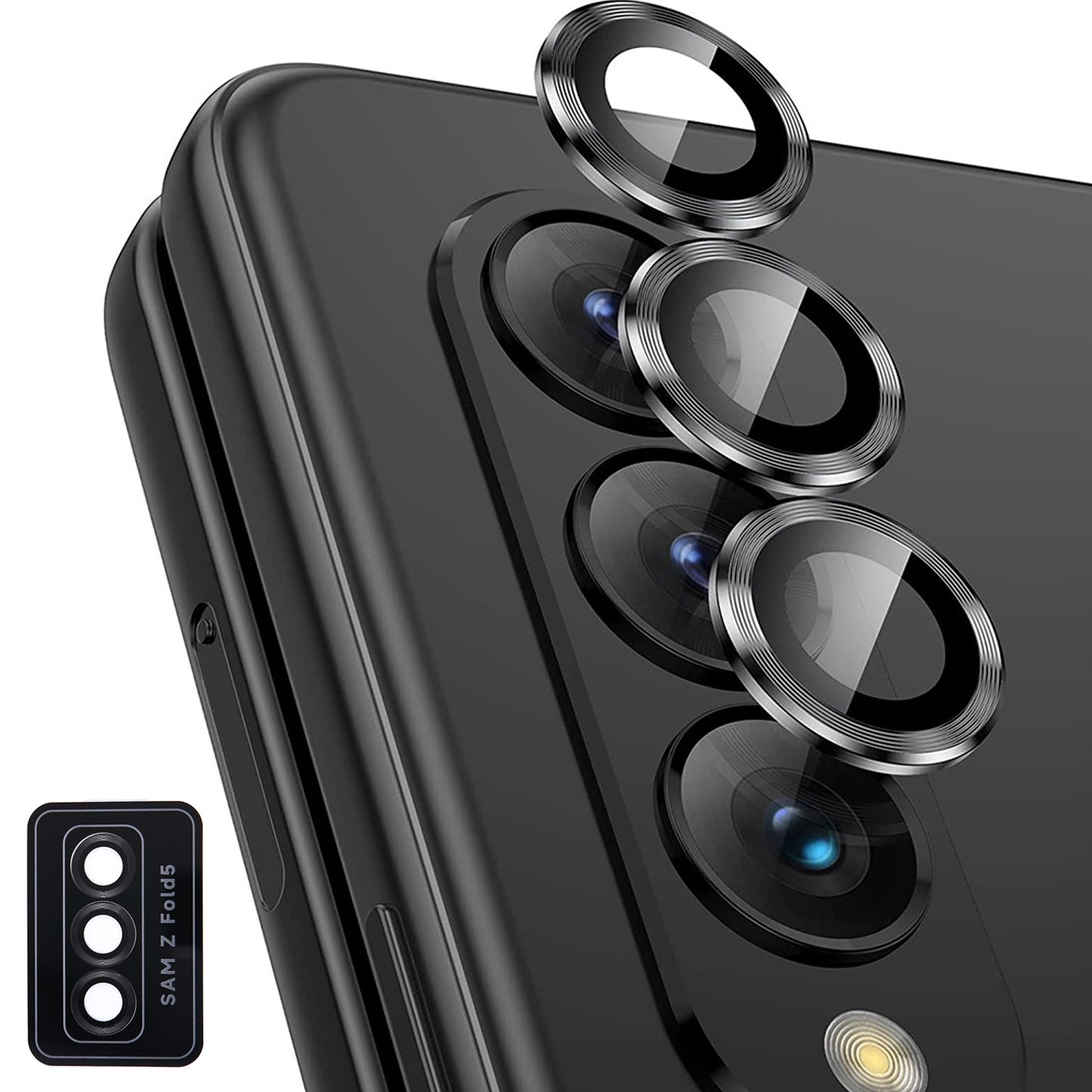 For Samsung Galaxy Z Fold5 5G Camera Lens Protector Metal + Tempered Glass Clear Lens Film Positioning Installation