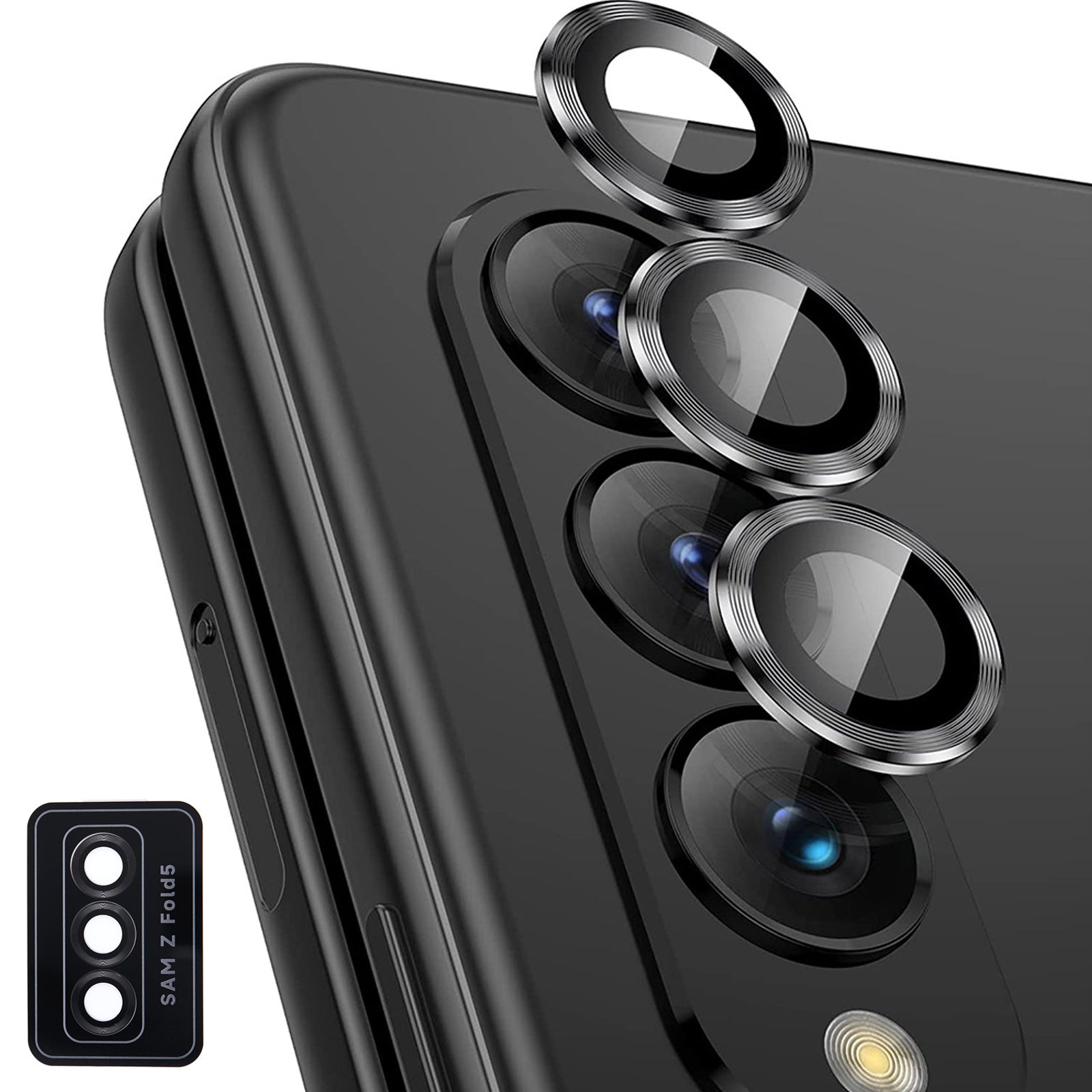For Samsung Galaxy Z Fold5 5G Camera Lens Protector Metal + Tempered Glass Clear Lens Film Positioning Installation