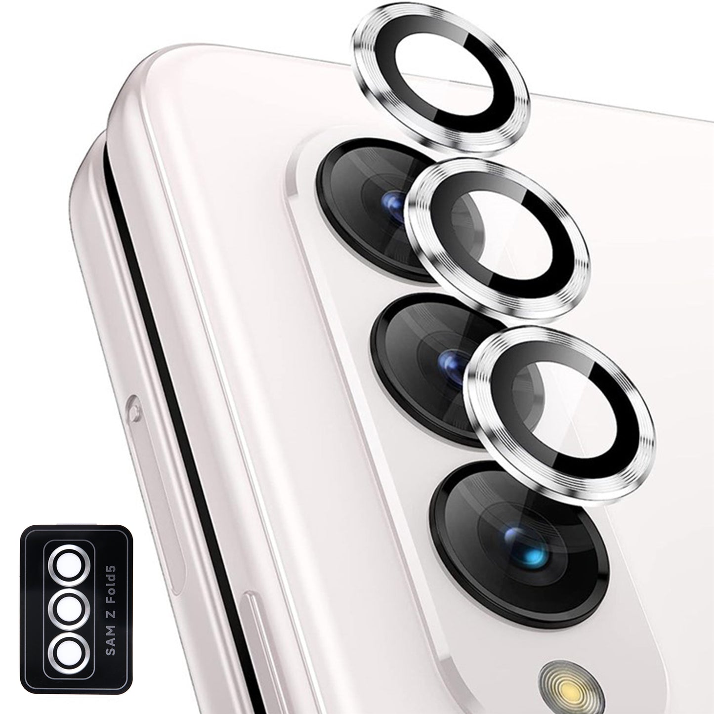 For Samsung Galaxy Z Fold5 5G Camera Lens Protector Metal + Tempered Glass Clear Lens Film Positioning Installation