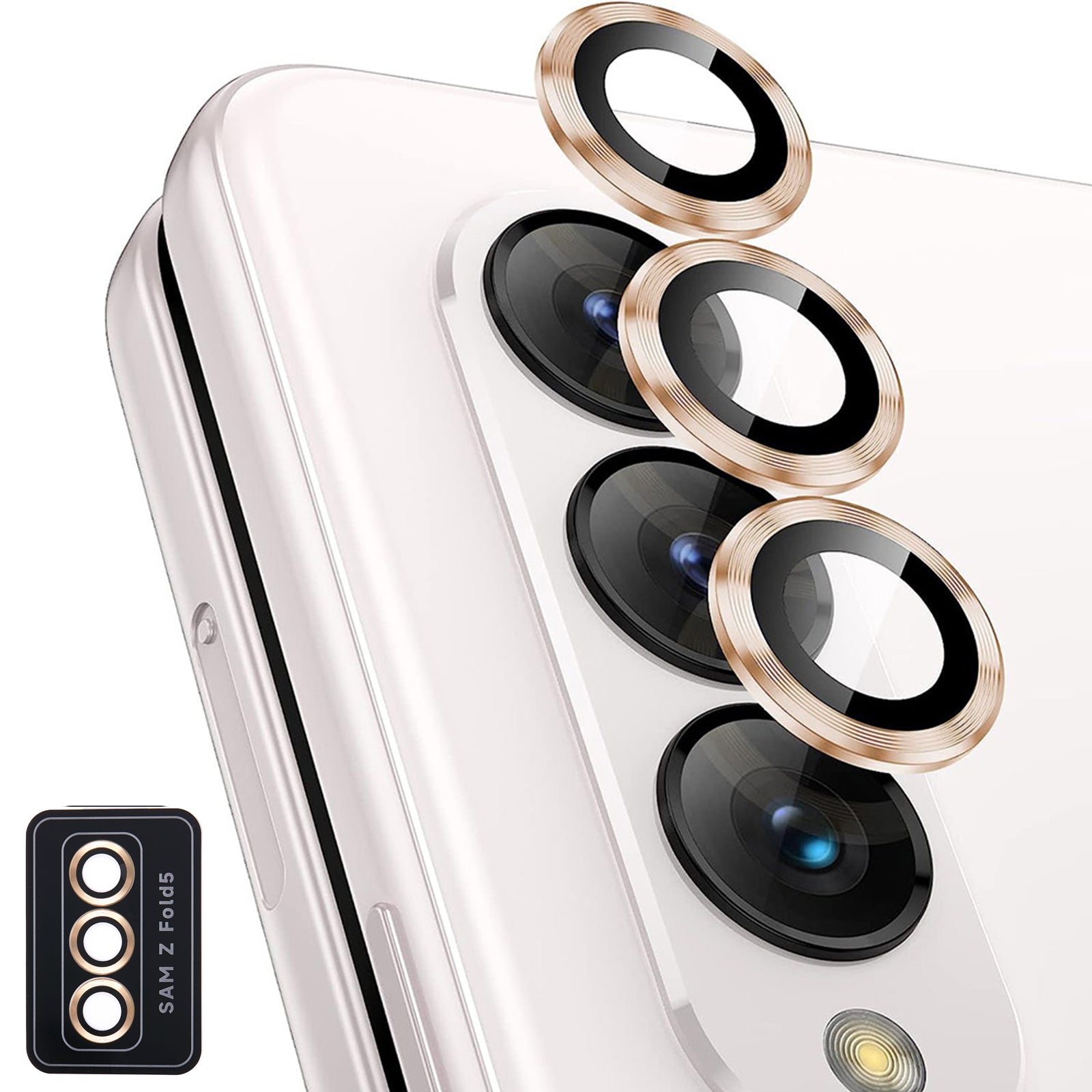 For Samsung Galaxy Z Fold5 5G Camera Lens Protector Metal + Tempered Glass Clear Lens Film Positioning Installation