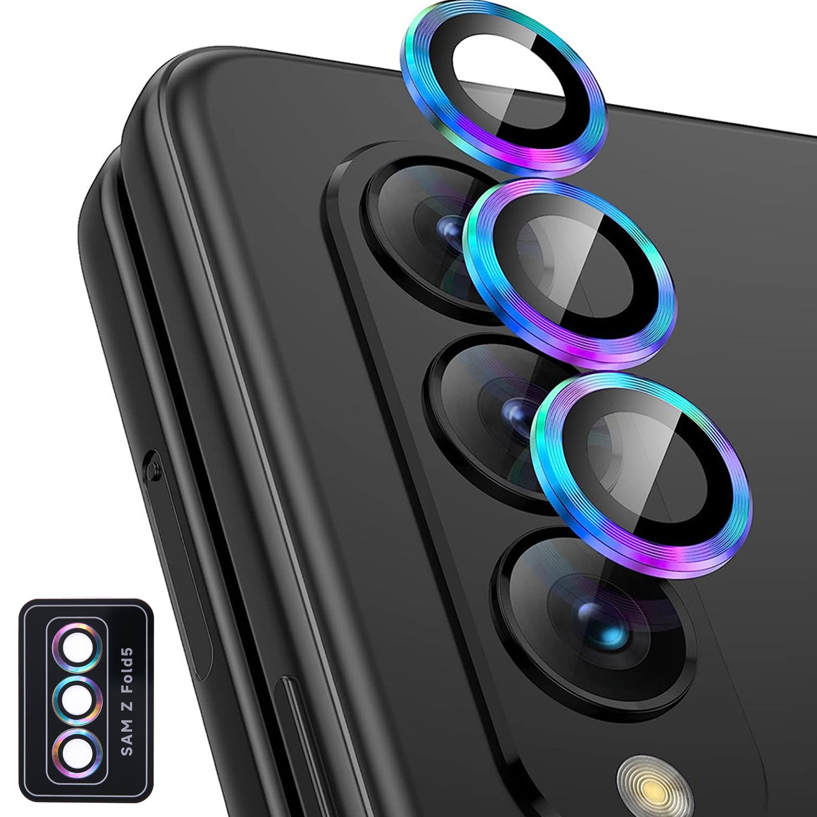 For Samsung Galaxy Z Fold5 5G Camera Lens Protector Metal + Tempered Glass Clear Lens Film Positioning Installation