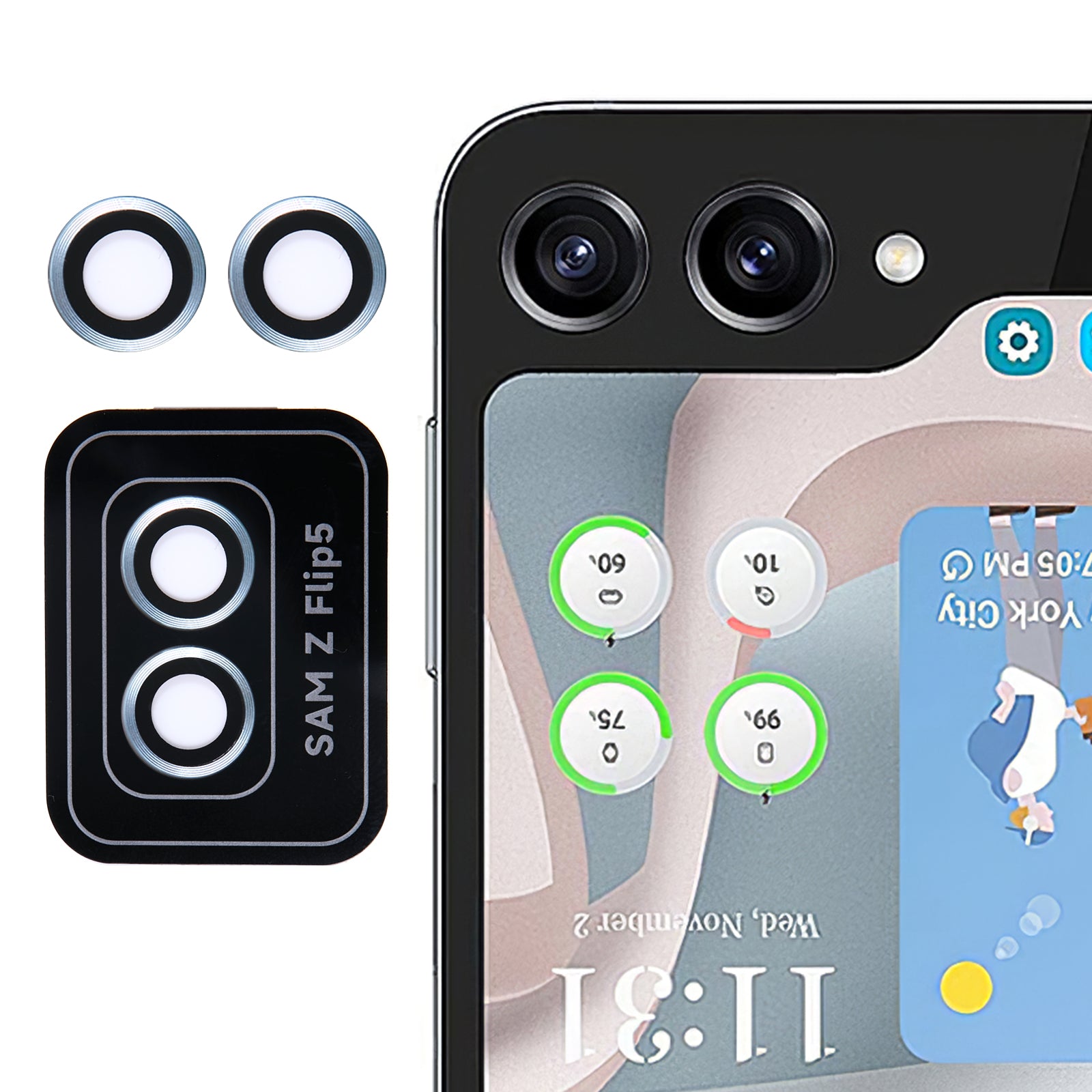 For Samsung Galaxy Z Flip5 5G Camera Lens Protector Positioning Installation Metal + Tempered Glass Lens Cover Film