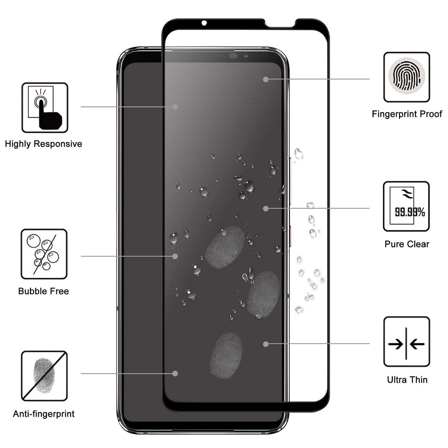 For Asus ROG Phone 7 5G Full Glue Phone Screen Protector Black Edge AGC Glass Anti-explosion Film
