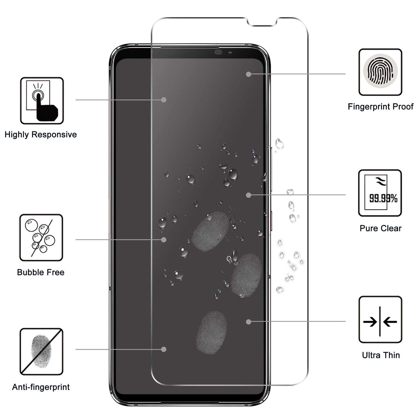 For Asus ROG Phone 7 5G Tempered Glass Screen Protector 2.5D Arc Edge HD Clear Anti-explosion Film