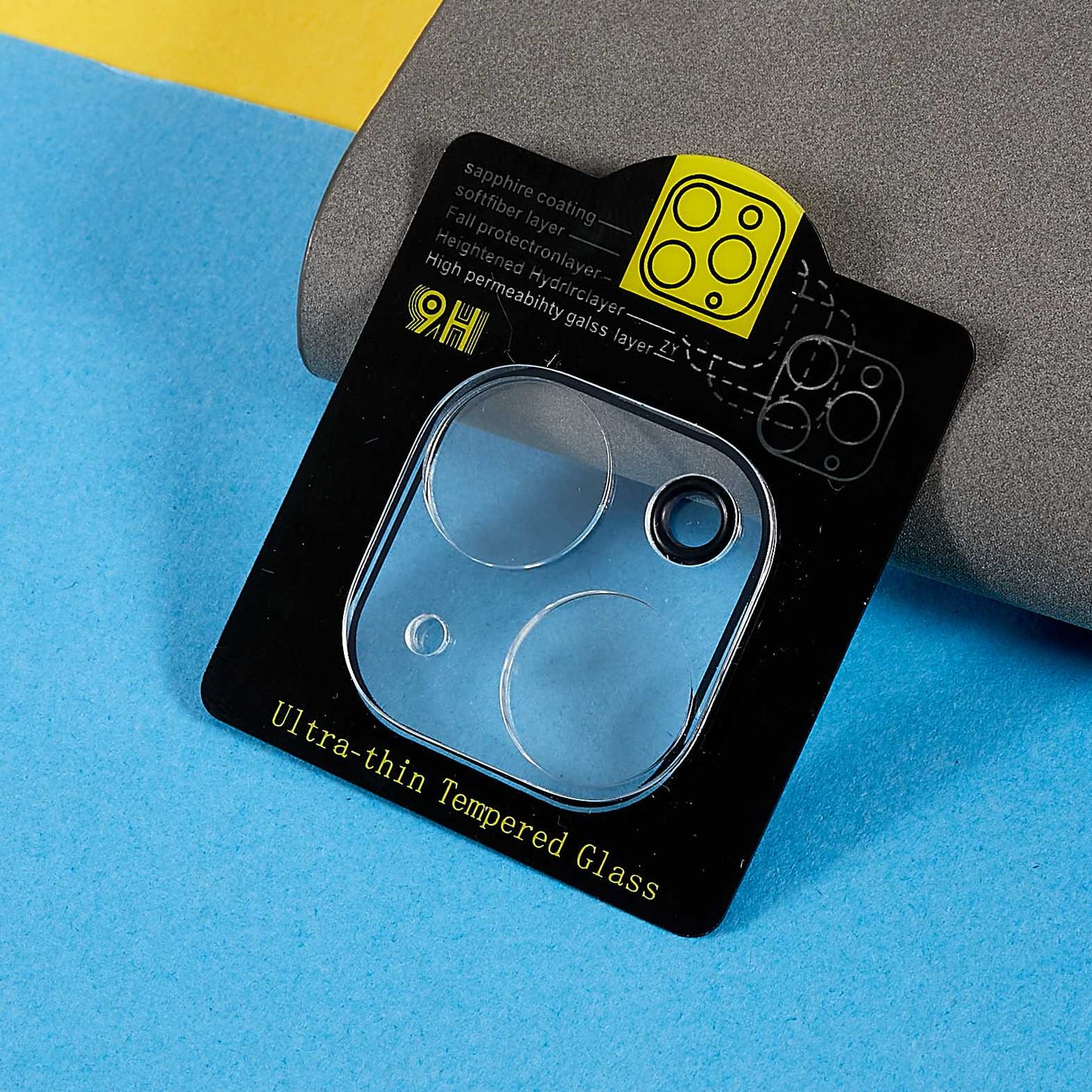 For iPhone 15 / 15 Plus Tempered Glass Lens Film Anti-explosion Silk Printing Camera Lens Protector with Bottom Plate