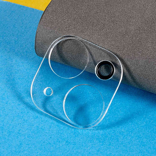 For iPhone 15 / 15 Plus Anti-scratch Tempered Glass Lens Film Silk Printing Camera Lens Protector with Bottom Plate