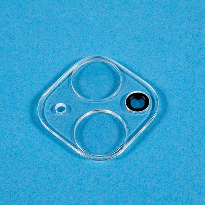 For iPhone 15 / 15 Plus Anti-scratch Tempered Glass Lens Film Silk Printing Camera Lens Protector with Bottom Plate