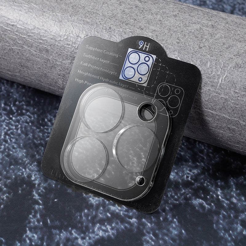 For iPhone 15 Pro Max Tempered Glass Camera Lens Protector Silk Printing Phone Lens Film with Bottom Plate