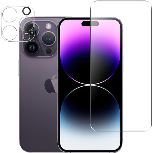 For iPhone 15 Pro Tempered Glass Screen Protector Anti-fingerprint Film + Camera Lens Protector