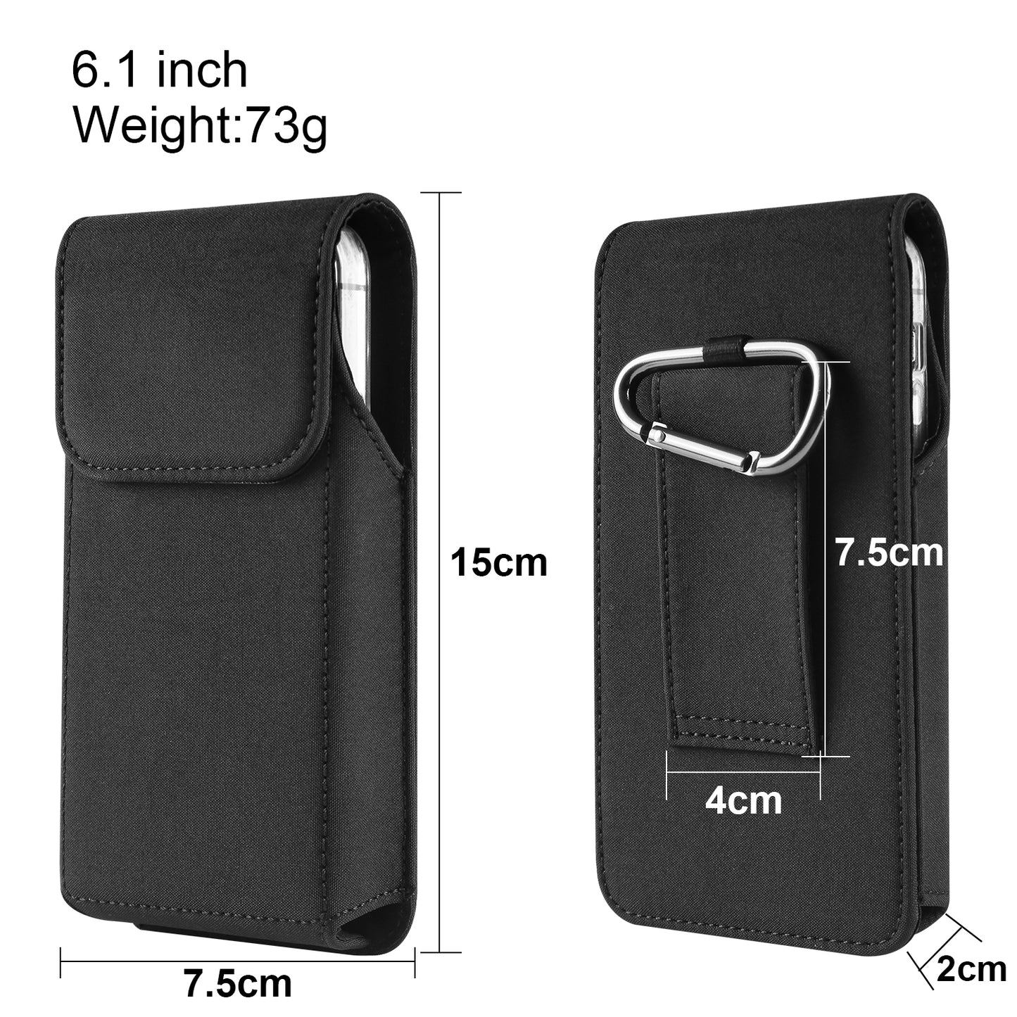 Cell Phone Belt Clip Bag Vertical Nylon Cellphone Holster Outdoor Hiking Belt Loop Pouch with Snap Hook