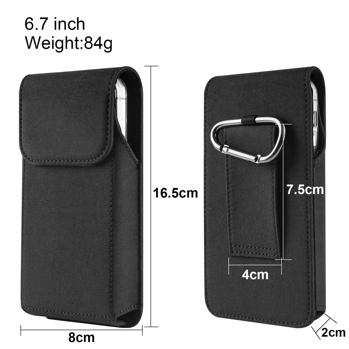 Cell Phone Belt Clip Bag Vertical Nylon Cellphone Holster Outdoor Hiking Belt Loop Pouch with Snap Hook