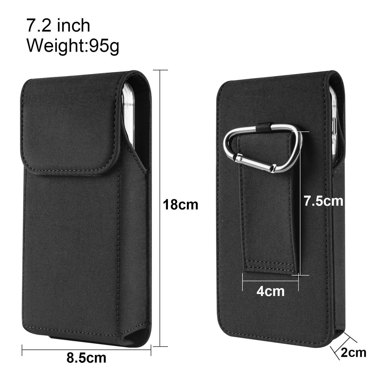 Cell Phone Belt Clip Bag Vertical Nylon Cellphone Holster Outdoor Hiking Belt Loop Pouch with Snap Hook