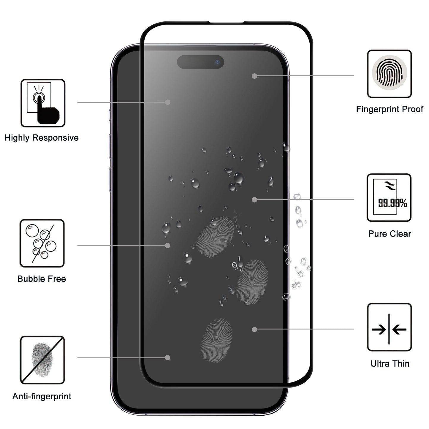 For iPhone 15 Pro Max Cell Phone Screen Protector Full Glue AGC Glass Screen Covering Film with Black Edge