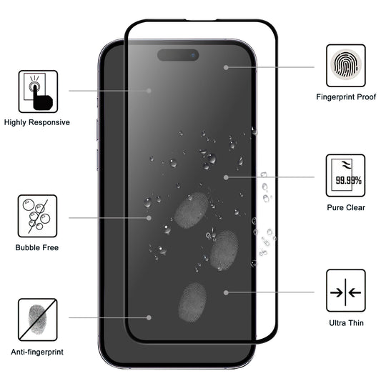 For iPhone 15 Pro Max Cell Phone Screen Protector Full Glue AGC Glass Screen Covering Film with Black Edge