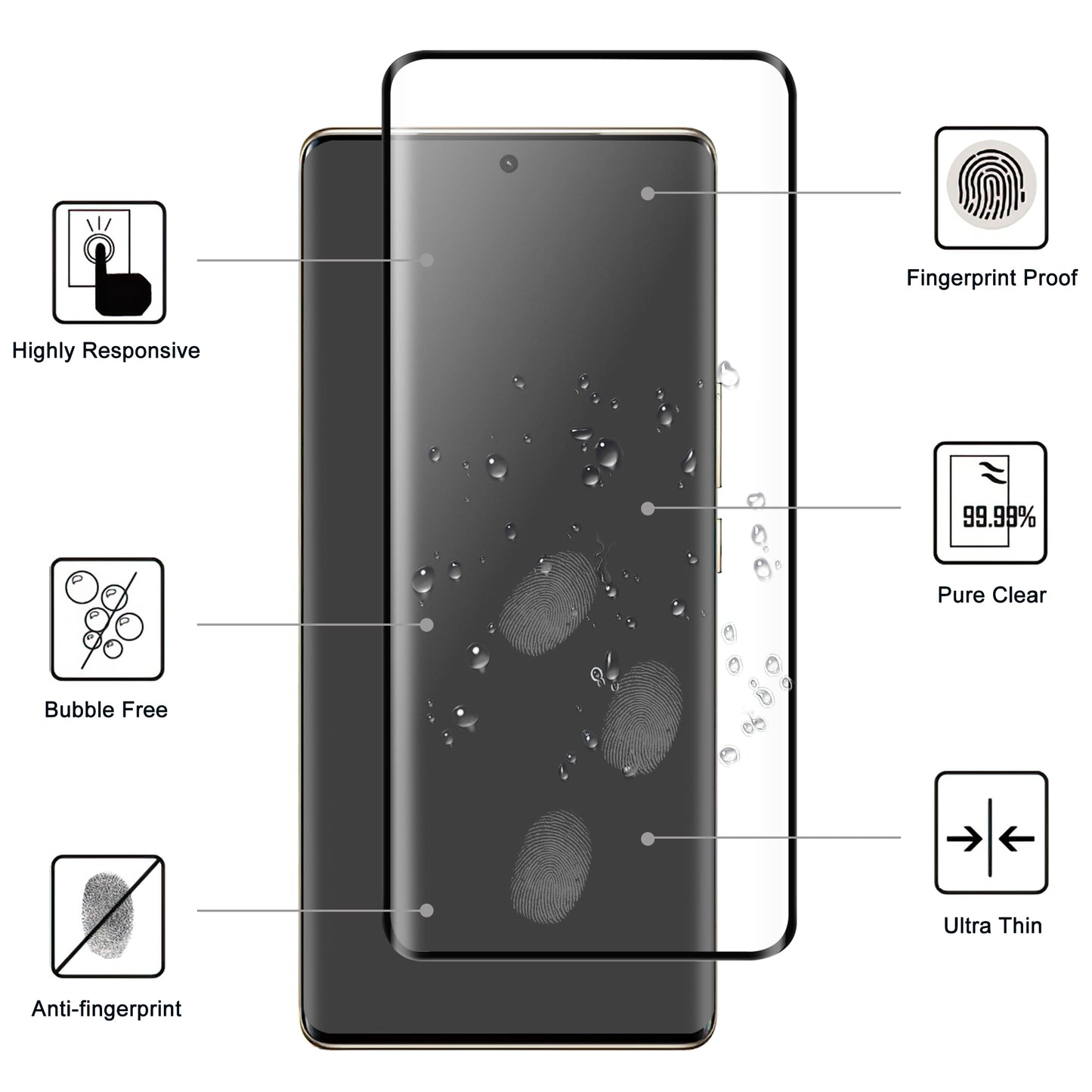 Phone Screen Protector For vivo Y78 5G , Full Glue AGC Glass Black Edge Screen Covering Film