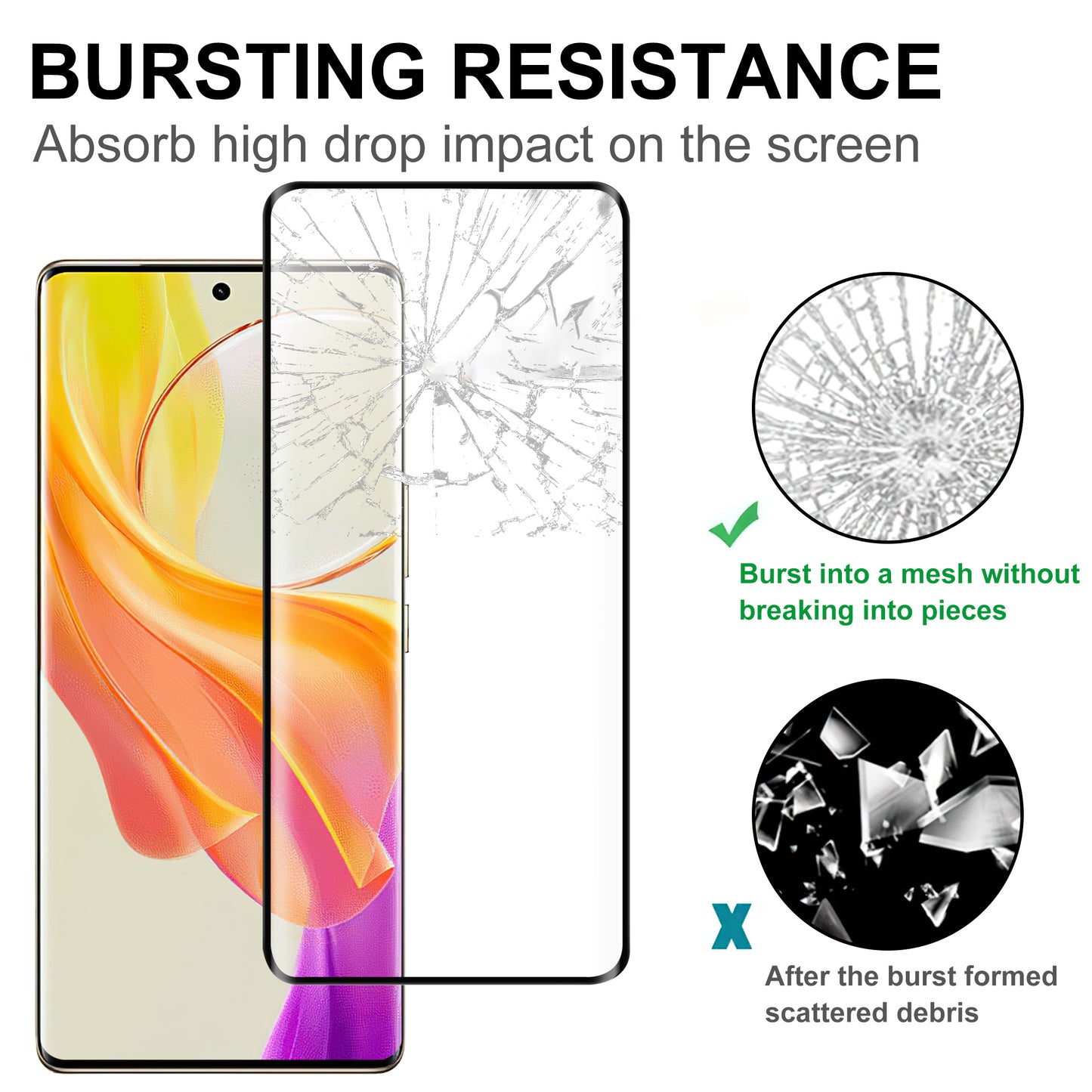 Phone Screen Protector For vivo Y78 5G , Full Glue AGC Glass Black Edge Screen Covering Film