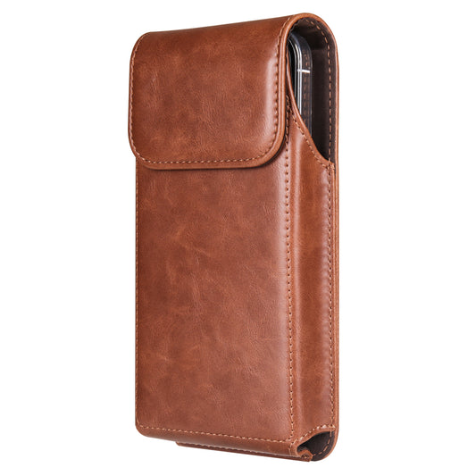 Crazy Horse Texture PU Leather Wasit Phone Bag for 6.1 Cell Phone Universal Belt Pouch with Back Clip
