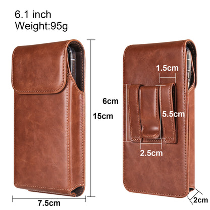 Crazy Horse Texture PU Leather Wasit Phone Bag for 6.1 Cell Phone Universal Belt Pouch with Back Clip