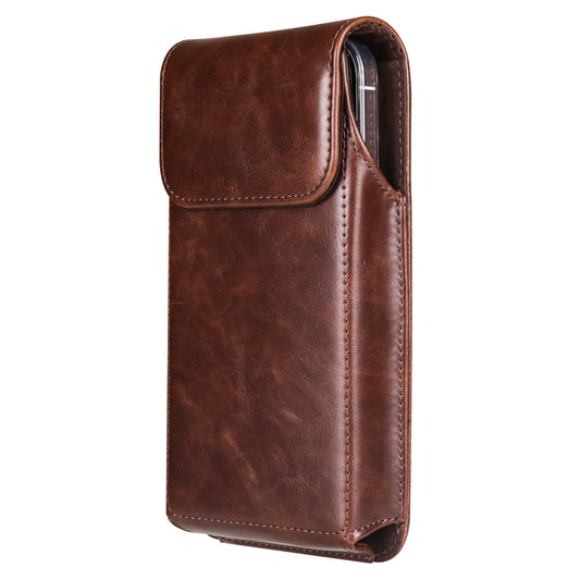 Crazy Horse Texture PU Leather Wasit Phone Pouch for 6.7 Mobile Phone Belt Bag with Back Clip
