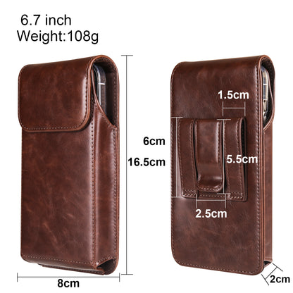 Crazy Horse Texture PU Leather Wasit Phone Pouch for 6.7 Mobile Phone Belt Bag with Back Clip