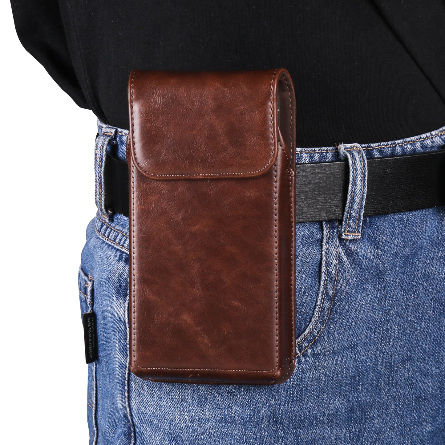 Crazy Horse Texture PU Leather Wasit Phone Pouch for 6.7 Mobile Phone Belt Bag with Back Clip