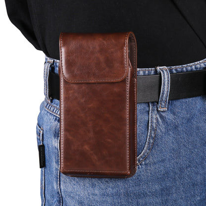 Crazy Horse Texture PU Leather Wasit Phone Pouch for 6.7 Mobile Phone Belt Bag with Back Clip