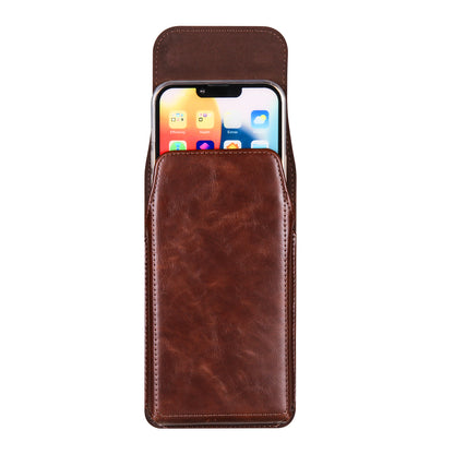 Crazy Horse Texture PU Leather Wasit Phone Pouch for 6.7 Mobile Phone Belt Bag with Back Clip