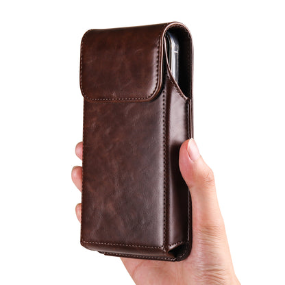 Crazy Horse Texture PU Leather Wasit Phone Pouch for 6.7 Mobile Phone Belt Bag with Back Clip