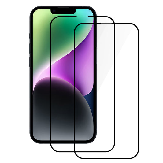 2Pcs / Set For iPhone 15 Tempered Glass Screen Protector Silk Printing Black Edge Full Glue Phone Screen Film