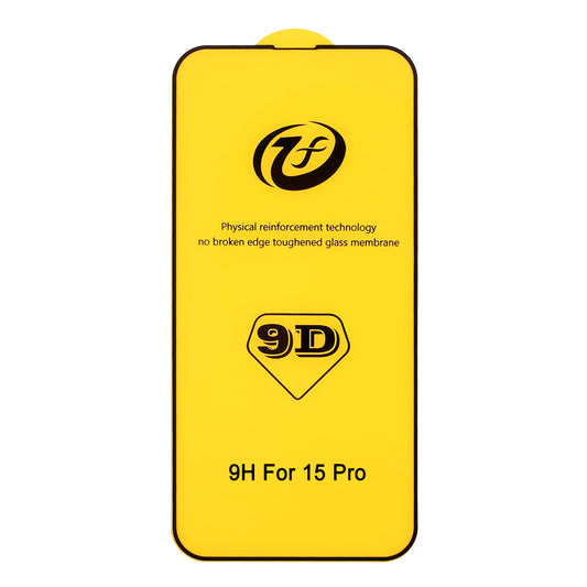 For iPhone 15 Pro Tempered Glass Full Screen Protector Full Glue Silk Printing Black Edge 9D Screen Film