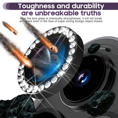 For iPhone 15 Pro / 15 Pro Max Camera Lens Protector Set Metal Rhinestone Ring Tempered Glass Lens Film