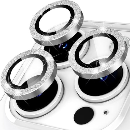 For iPhone 15 Pro / 15 Pro Max Ring Circle Lens Film Set Glitter Metal+Tempered Glass Camera Lens Protector