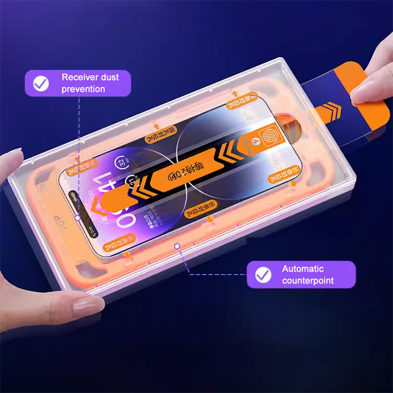 For iPhone 15 Pro Smooth Tempered Glass Protector Silk Printing Full Glue Full Screen Film with Installation Tool