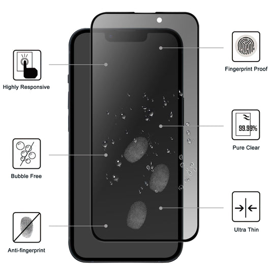 Anti-spy Privacy Protection Screen Protector for iPhone 15 , 2.5D Arc Edge Tempered Glass Phone Screen Film