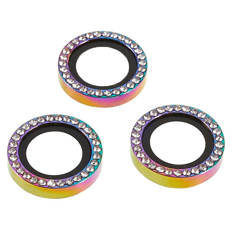 For iPhone 15 Pro / 15 Pro Max Camera Lens Protector Rhinestone Metal Frame + Tempered Glass Rear Lens Film