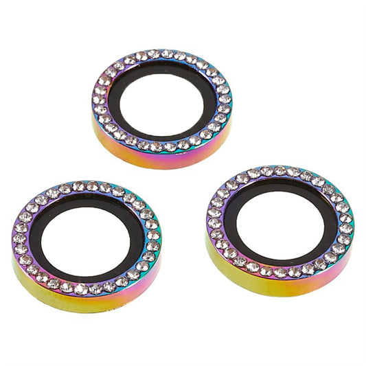 For iPhone 15 Pro / 15 Pro Max Camera Lens Protector Rhinestone Metal Frame + Tempered Glass Rear Lens Film