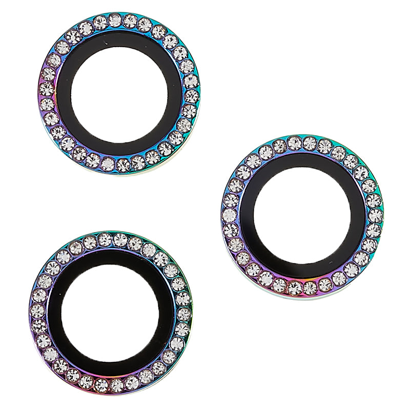 For iPhone 15 Pro / 15 Pro Max Camera Lens Protector Rhinestone Metal Frame + Tempered Glass Rear Lens Film