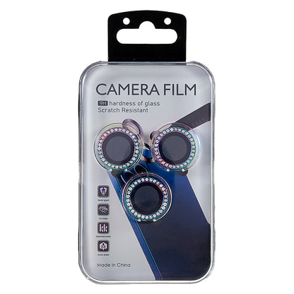 For iPhone 15 Pro / 15 Pro Max Camera Lens Protector Rhinestone Metal Frame + Tempered Glass Rear Lens Film