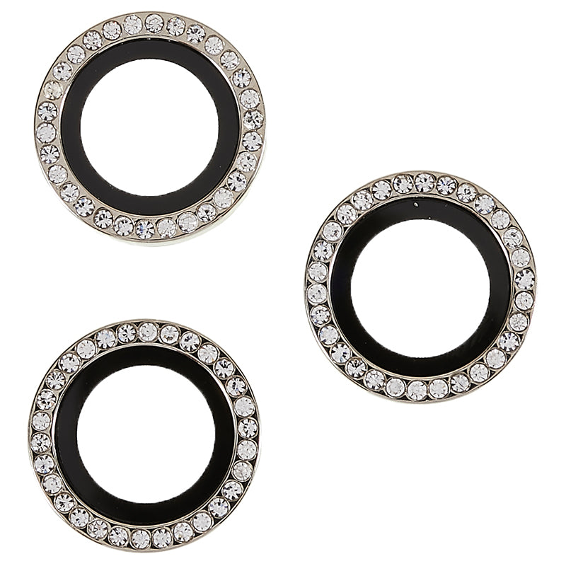 For iPhone 15 Pro / 15 Pro Max Camera Lens Protector Rhinestone Metal Frame + Tempered Glass Rear Lens Film