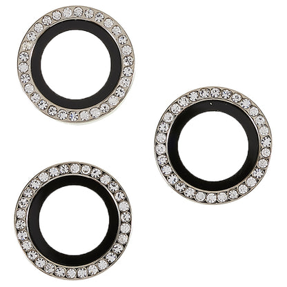 For iPhone 15 Pro / 15 Pro Max Camera Lens Protector Rhinestone Metal Frame + Tempered Glass Rear Lens Film